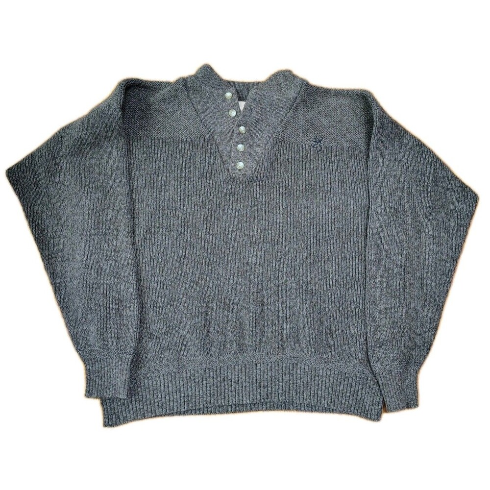 Browning Men's Henley Pullover Sweater Heavy Knit Quarter Button Size XXL Warm